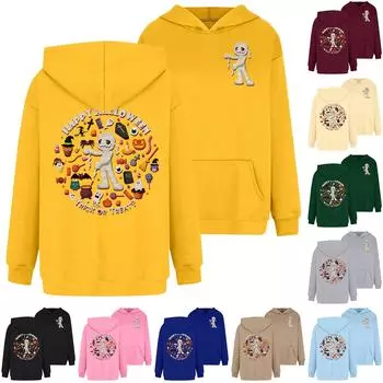 Женская толстовка с капюшоном и круглым вырезом, длинными рукавами и принтом «Хэллоуин» XXXL чёрный