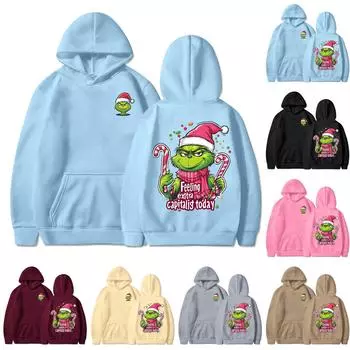 Женская толстовка с капюшоном и круглым вырезом, длинными рукавами и рождественским принтом L бежевый