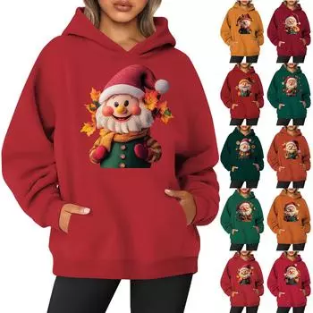 Женская толстовка с капюшоном и круглым вырезом, длинными рукавами и рождественским принтом XXXL