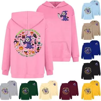 Женская толстовка с капюшоном и круглым вырезом, длинными рукавами и принтом «Хэллоуин» L синий