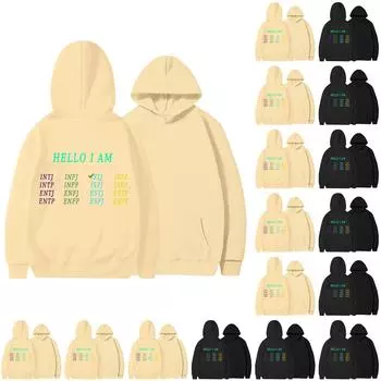 Женская толстовка с капюшоном и круглым вырезом с длинными рукавами и принтом MBTI M чёрный