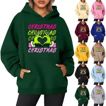 Женская толстовка с капюшоном и круглым вырезом, длинными рукавами и принтом L розовый