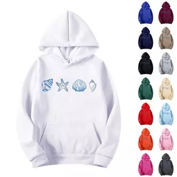 Женская толстовка с капюшоном и круглым вырезом, длинными рукавами и цветочным принтом, с капюшоном и принтом «морская ракушка» S красный