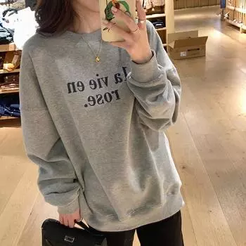 Женская толстовка с капюшоном и круглым вырезом с буквенным принтом, женская объемная толстовка с длинными рукавами, серая толстовка для осени и зимы, новинка M