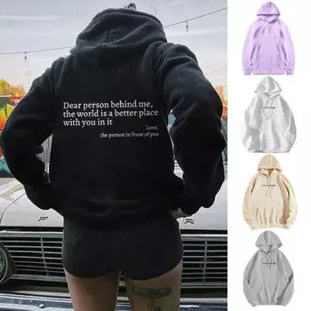 Женская толстовка с капюшоном и принтом букв, свободные эластичные манжеты, свободный пуловер с накладным карманом, однотонная мягкая теплая женская толстовка на осень и зиму M фиолетовый