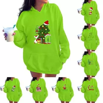 Женская толстовка с капюшоном и рождественским принтом, повседневная толстовка, пуловер L
