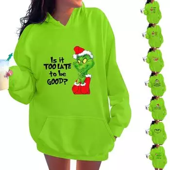 Женская толстовка с капюшоном и рождественским принтом, повседневная толстовка, пуловер S