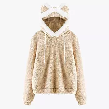 Женская толстовка с капюшоном из флиса с мехом плюшевого мишки, свитер с капюшоном, зимняя пушистая верхняя одежда, топы