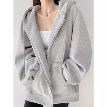 Женская толстовка с капюшоном из плотной не скатывающейся ткани на бархатной подкладке — свободная, повседневная, облегающая, миниатюрная, куртка-кардиган на молнии M: 86-105 lbs