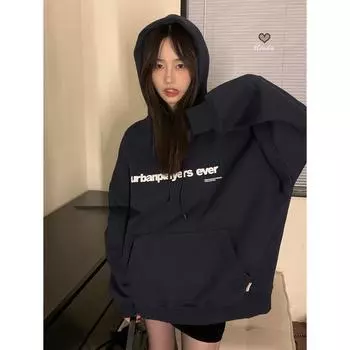 Женская толстовка с капюшоном из плюша - новая модная студенческая куртка осень/зима 2025 года