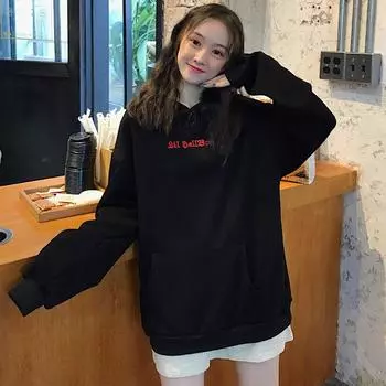 Женская толстовка с капюшоном Kawaii для девочек, топ Harajuku Demon Wings Punk Gothic Black XXL