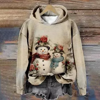 Женская толстовка с капюшоном Kawaii Snowman Pullover в рождественском стиле, модная толстовка Harajuku с длинным рукавом, уличная одежда S