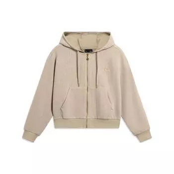 Женская толстовка с капюшоном Li Ning Sports Lifestyle Series, однотонная, свободного кроя, светло-коричневая, AWDT828-3 M