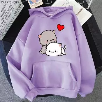 Женская толстовка с капюшоном Love Peach and Goma Cat, эстетические забавные толстовки с рисунком Kawaii, унисекс, осенне-зимние винтажные пуловеры, толстовки унисекс 2XL