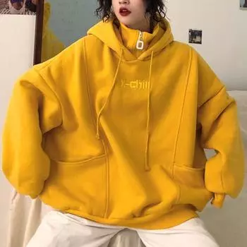 Женская толстовка с капюшоном, модный большой размер, искусственный комплект из двух предметов, повседневный свободный топ, флисовый пуловер M жёлтый