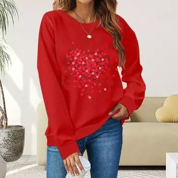 Женская толстовка с капюшоном на День святого Валентина, женская толстовка с принтом в виде сердца, круглый вырез, длинный рукав, свободный пуловер, топы S чёрный