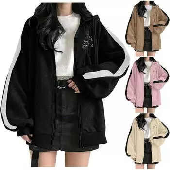 Женская толстовка с капюшоном на молнии большого размера с принтом маленькой кошки, комфортная верхняя одежда больших размеров, толстовка M коричневый