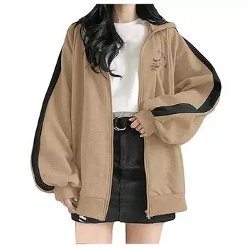 Женская толстовка с капюшоном на молнии большого размера с принтом маленькой кошки, комфортная верхняя одежда больших размеров, толстовка S коричневый