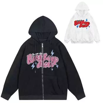 Женская толстовка с капюшоном на молнии и модный пуловер с длинным рукавом с буквенным принтом XL белый