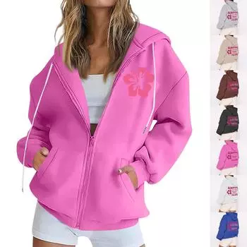 Женская толстовка с капюшоном на молнии с длинным рукавом, флисовая куртка, толстовка с карманом, куртка L чёрный