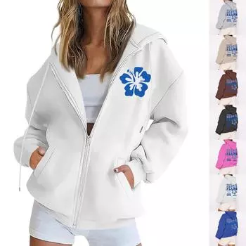 Женская толстовка с капюшоном на молнии с длинным рукавом, флисовая куртка, толстовка с карманом, куртка L чёрный