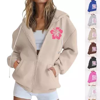 Женская толстовка с капюшоном на молнии с длинным рукавом, флисовая куртка, толстовка с карманом, куртка L чёрный