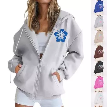 Женская толстовка с капюшоном на молнии с длинным рукавом, флисовая куртка, толстовка с карманом, куртка XL синий