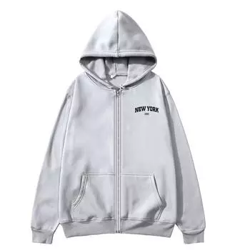 Женская толстовка с капюшоном на молнии с карманом и длинным рукавом Oversize Нью-Йорк 199X с принтом Женская толстовка Осень-зима Свободные высококачественные толстовки на молнии с капюшоном S