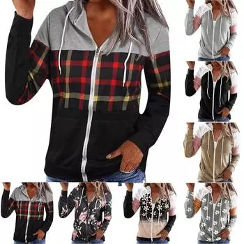 Женская толстовка с капюшоном на молнии с европейским и американским принтом осень/зима XXL