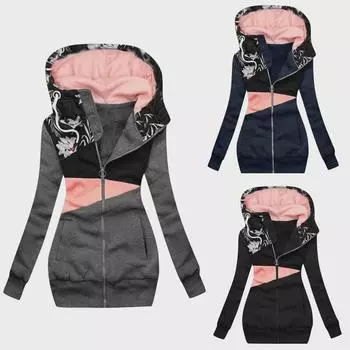 Женская толстовка с капюшоном на молнии с цветным принтом 5XL серый