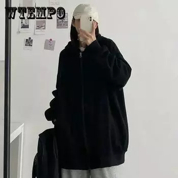 Женская толстовка с капюшоном на молнии, весенне-осенняя корейская версия студенческого стиля, свободный однотонный кардиган с длинными рукавами, тонкое пальто M серый
