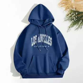 Женская толстовка с капюшоном на осень и весну с принтом букв, свободная, с капюшоном, накладным карманом и длинным рукавом, эластичные манжеты, хип-хоп, уличная одежда для леди S темно-коричневого