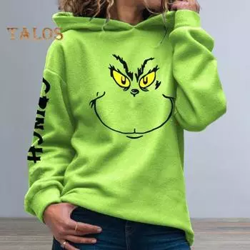 Женская толстовка с капюшоном на осень-зиму с эластичным манжетом и мультяшным принтом, с буквенным узором, свободная, плотная, однотонная, с капюшоном, повседневная S зелёный