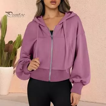 Женская толстовка с капюшоном на осень-зиму с короткими рукавами, карманом, застежкой-молнией, плюшевой подкладкой, однотонной, свободными эластичными манжетами, спортивной курткой на шнурке XL светло-серый