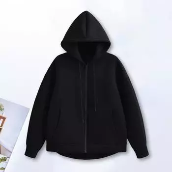 Женская толстовка с капюшоном на осень-зиму, толстый капюшон, застежка-молния, длинные рукава с большими карманами, однотонная свободная эластичная манжета, спортивное пальто на шнурке S темно-серого