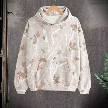 Женская толстовка с капюшоном на осень-зиму с большим передним карманом, 3D-принтом клена, свободный свитер с длинными рукавами для активного отдыха, охоты, кемпинга, маскировки, повседневная одежда для спортзала L темно-серого