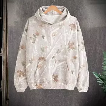 Женская толстовка с капюшоном на осень-зиму с большим передним карманом, 3D-принтом клена, свободный свитер с длинными рукавами для активного отдыха, охоты, кемпинга, маскировки, повседневная одежда для спортзала XL белый