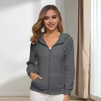 Женская толстовка с капюшоном на осень-зиму из толстого плюша с застежкой-молнией и длинными рукавами, чистый цвет S темно-серого