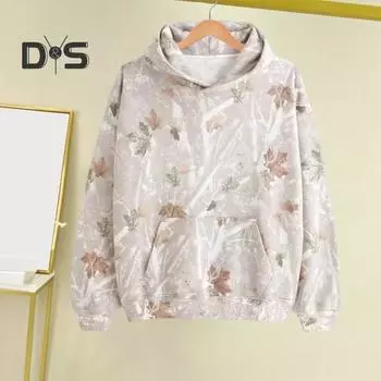 Женская толстовка с капюшоном на осень-зиму с большим передним карманом, 3D-принтом клена, свободный свитер с длинными рукавами для активного отдыха, охоты, кемпинга, маскировки, повседневная одежда для спортзала M темно-серого