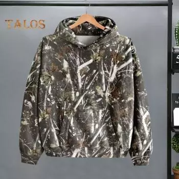 Женская толстовка с капюшоном на осень-зиму с большим передним карманом, 3D-принтом клена, свободный свитер с длинными рукавами для активного отдыха, охоты, кемпинга, маскировки, повседневная одежда для спортзала M белый