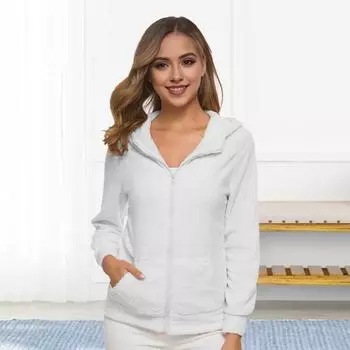 Женская толстовка с капюшоном на осень-зиму, толстая плюшевая застежка-молния, длинные рукава, однотонная куртка больших размеров, повседневная верхняя одежда для путешествий и поездок на работу S чёрный