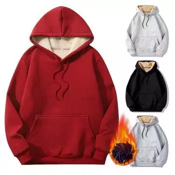 Женская толстовка с капюшоном на осень-зиму с толстой флисовой подкладкой, с длинными рукавами и карманом M серый