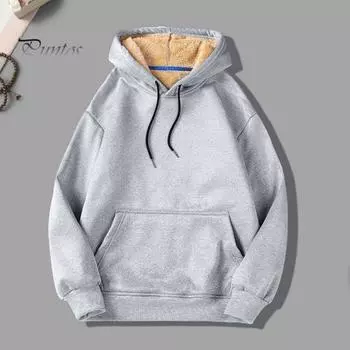 Женская толстовка с капюшоном на осень-зиму с толстой флисовой подкладкой, с длинными рукавами и карманом, однотонная, свободная, эластичная, на завязках, спортивная куртка M серый