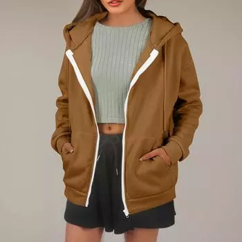 Женская толстовка с капюшоном, однотонная, с длинными рукавами, свободная спортивная куртка с капюшоном XL