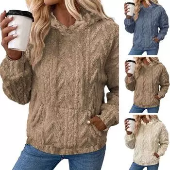 Женская толстовка с капюшоном, однотонный пуловер с капюшоном, уютный, с длинными рукавами, мягкий, повседневный, холодостойкий, с большим накладным карманом, свободный M синий