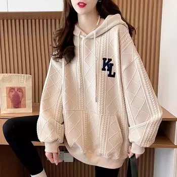 Женская толстовка с капюшоном осень/зима, размер плюс, вышитый алфавит, жаккардовая толстовка миди M розовый