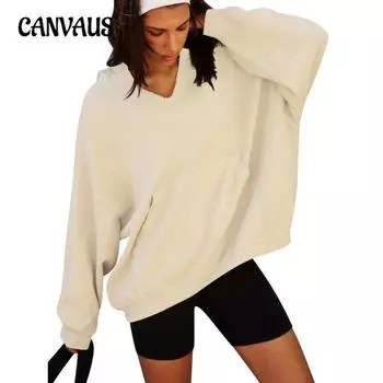 Женская толстовка с капюшоном осень-зима свободного покроя с капюшоном и карманом S абрикосовый