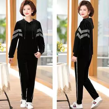Женская толстовка с капюшоном Осенняя одежда Модные комплекты одежды Корейская домашняя одежда Комплект из двух предметов Женский топ и брюки Зимний большой размер XXXXXL чёрный