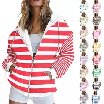 Женская толстовка с капюшоном, полосатая, с длинным рукавом, свободная спортивная куртка L чёрный