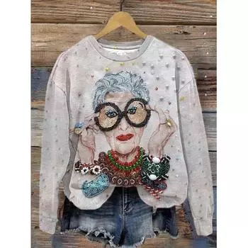 Женская повседневная толстовка с длинным рукавом с 3D-принтом, женские пуловеры с круглым вырезом, женская одежда, топы S